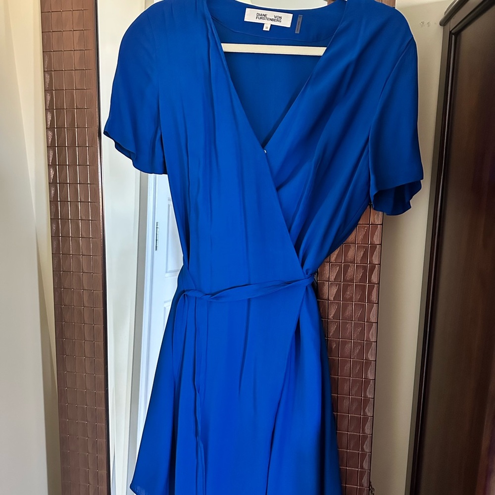 Diane Von Furstenberg Blue Flutter Sleeve Wrap Sundress